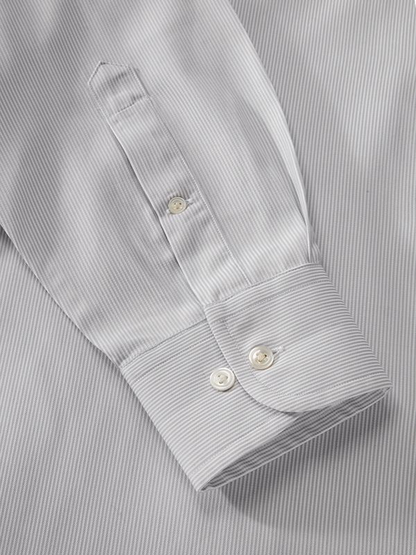 Marchetti Light Grey Striped Full Sleeve Single Cuff Classic Fit Classic Formal Cotton Shirt