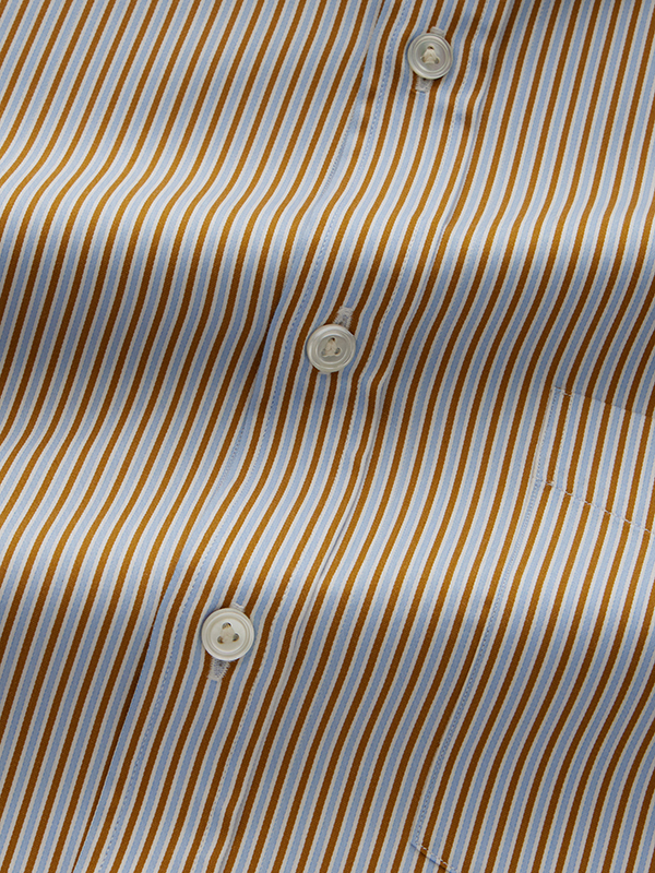 Marchetti Ochre Striped Full Sleeve Single Cuff Classic Fit Semi Formal Cotton Shirt
