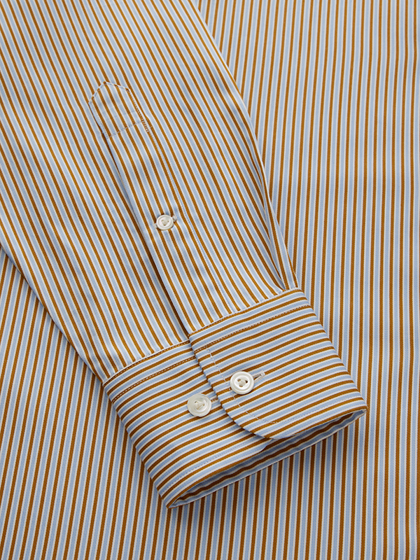 Marchetti Ochre Striped Full Sleeve Single Cuff Classic Fit Semi Formal Cotton Shirt