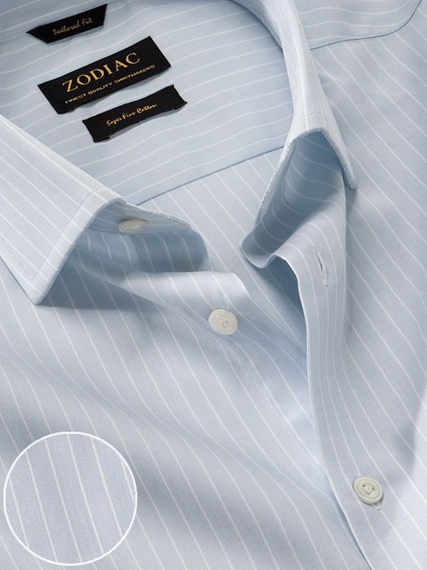 Marchetti Sky Striped Full Sleeve Single Cuff Tailored Fit Classic Formal Cotton Shirt