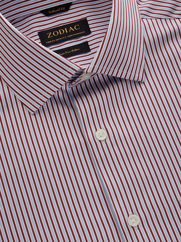 Buy Marchetti Red Striped Full Sleeve Single Cuff Tailored Fit Semi ...