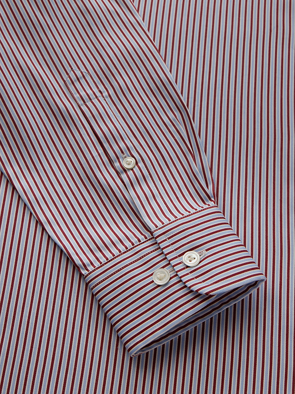 Marchetti Red Striped Full Sleeve Single Cuff Tailored Fit Semi Formal Cotton Shirt