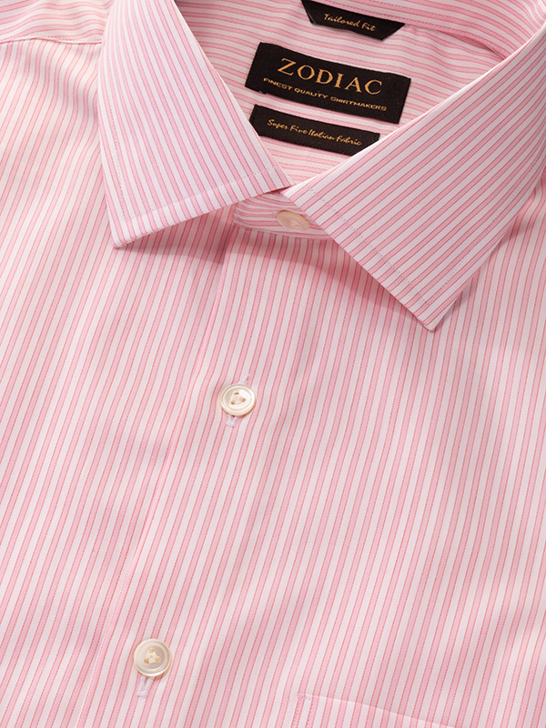 Mariano Pink Striped Half Sleeve Tailored Fit Classic Formal Cotton Shirt