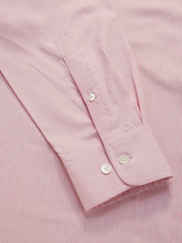 Mariano Pink Striped Full Sleeve Single Cuff Tailored Fit Classic Formal Cotton Shirt