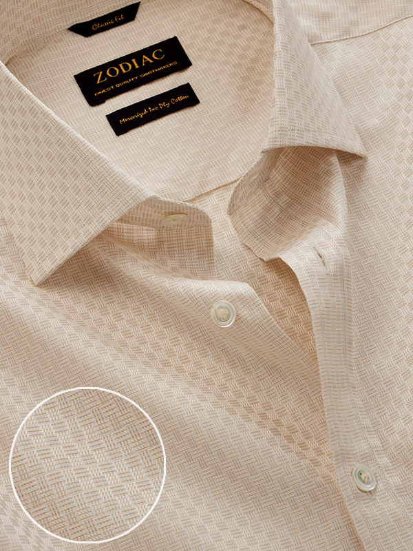 Monteverdi Cream Solid Full Sleeve Single Cuff Classic Fit Classic Formal Cotton Shirt
