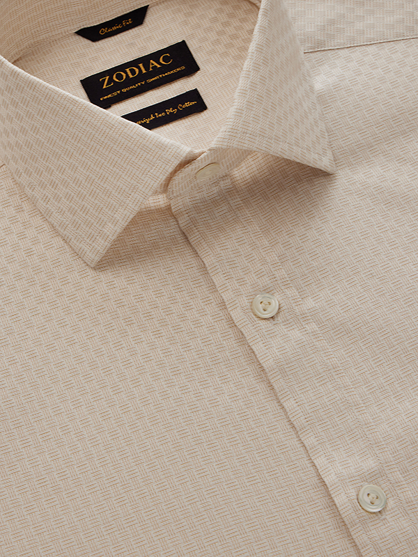 Monteverdi Cream Solid Full Sleeve Single Cuff Classic Fit Classic Formal Cotton Shirt