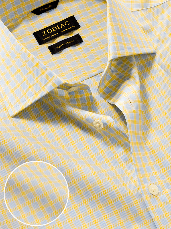 Palladio Yellow Check Half Sleeve Classic Fit Classic Formal Cotton Shirt