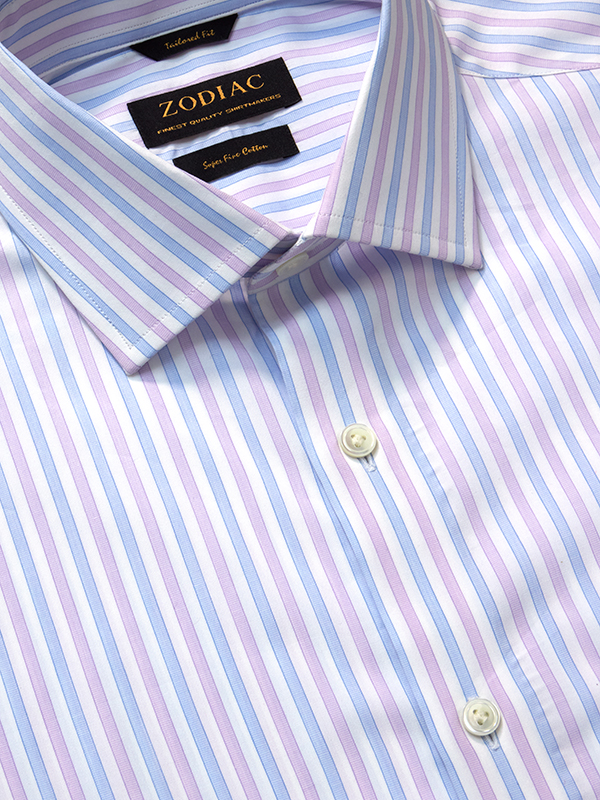 Palladio Lilac Striped Half Sleeve Tailored Fit Classic Formal Cotton Shirt