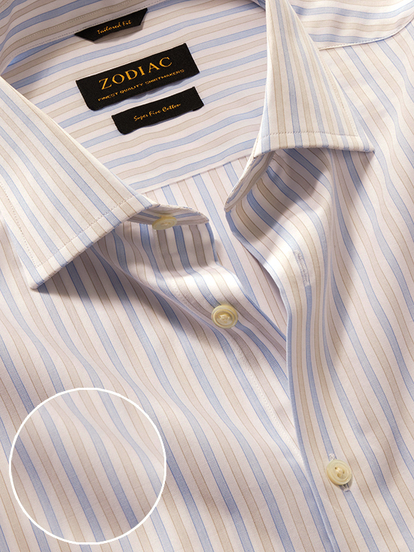 Palladio Sand Striped Half Sleeve Tailored Fit Classic Formal Cotton Shirt
