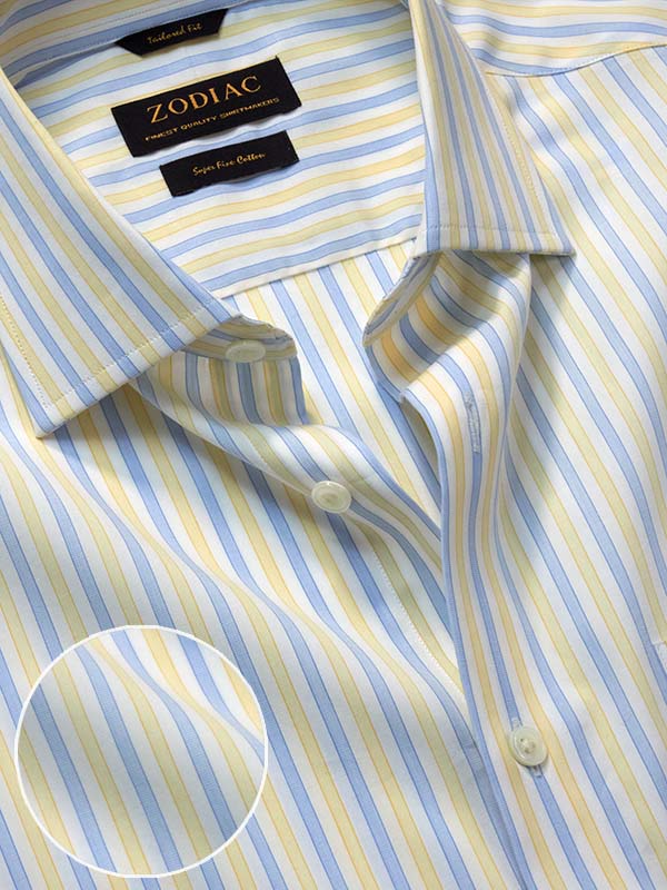 Palladio Yellow Striped Half Sleeve Tailored Fit Classic Formal Cotton Shirt