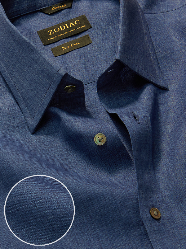 Praiano Royal Solid Full Sleeve Single Cuff Classic Fit Semi Formal Linen Shirt
