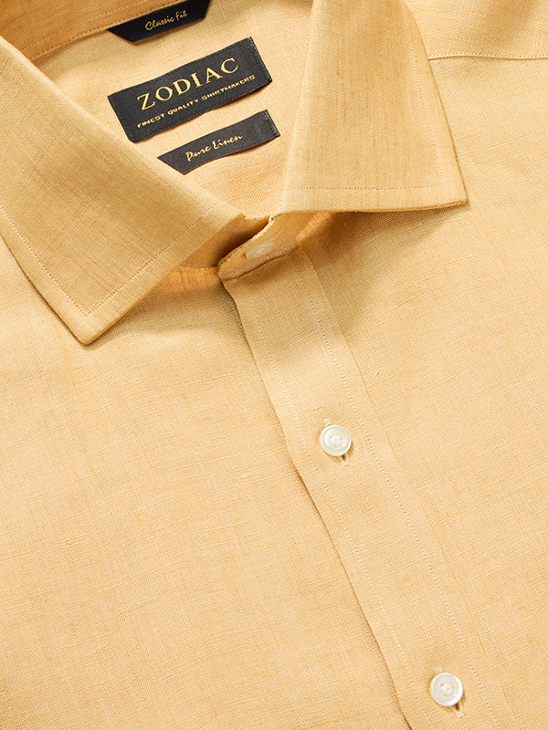 Praiano Ochre Solid Half Sleeve Classic Fit Semi Formal Linen Shirt