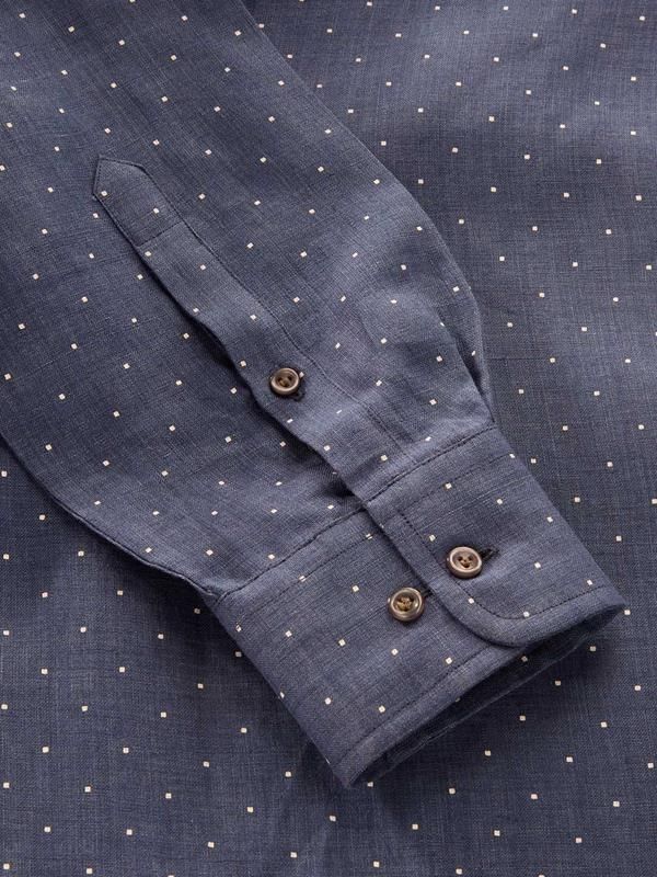 Praiano Navy Classic Fit Semi Formal Linen Printed Shirt