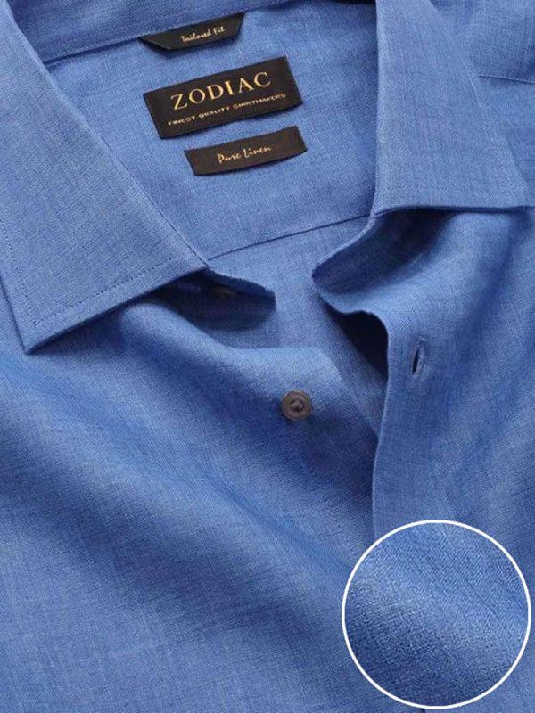 Buy Praiano Blue Linen Single Cuff Classic Fit Evening Solid Shirt | Zodiac
