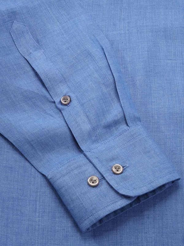 Buy Praiano Blue Linen Single Cuff Classic Fit Evening Solid Shirt | Zodiac