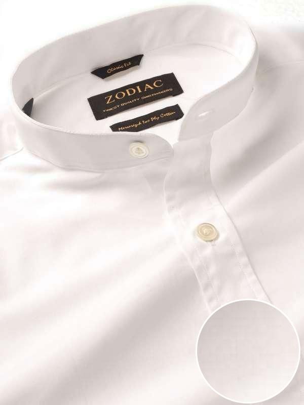 Premium White Solid Full sleeve single cuff Classic Fit Classic Formal Band collar Cotton Shirt