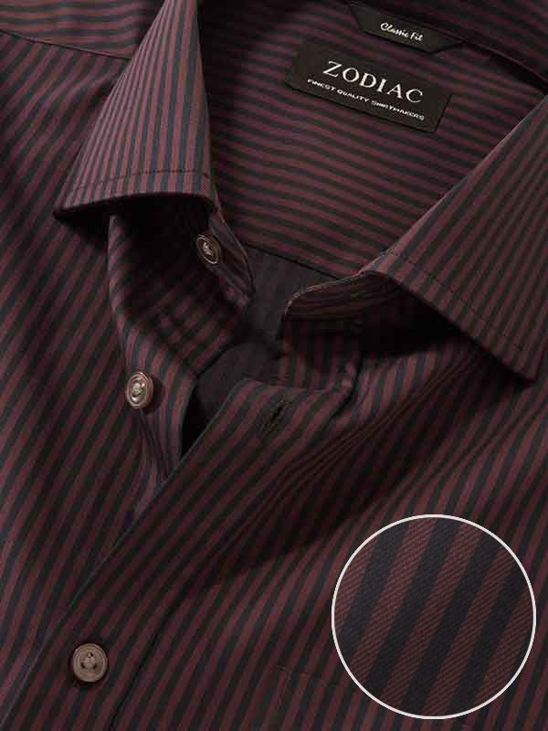 Savuto Maroon Striped Full Sleeve Single Cuff Classic Fit Semi Formal Dark Cotton Shirt