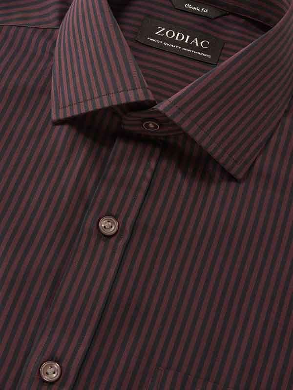 Savuto Maroon Striped Full Sleeve Single Cuff Classic Fit Semi Formal Dark Cotton Shirt