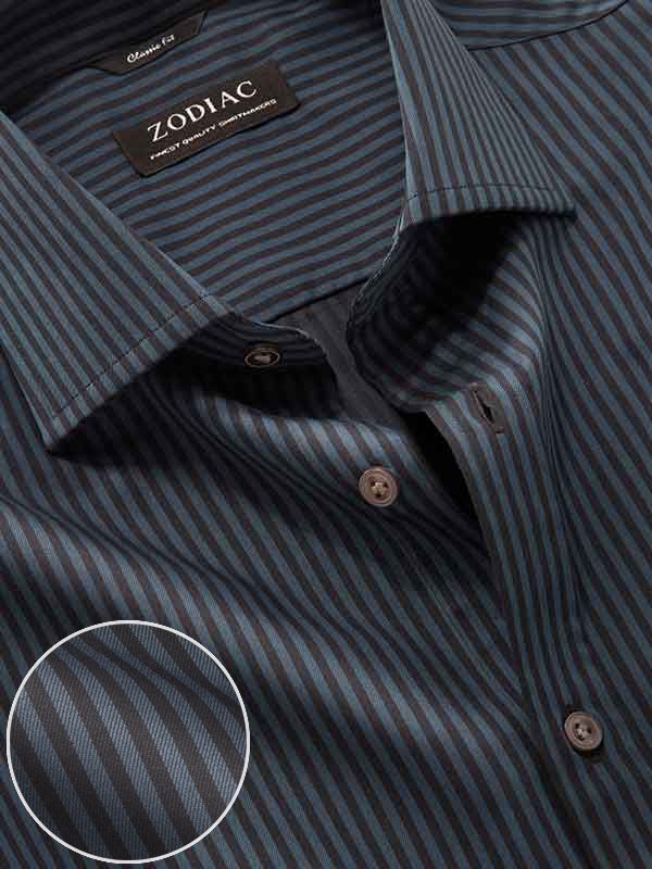 Savuto Navy Striped Full Sleeve Single Cuff Classic Fit Semi Formal Dark Cotton Shirt