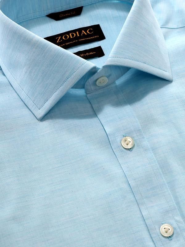 Venete  Turquoise Solid Half sleeve Classic Fit Semi Formal Cotton Shirt