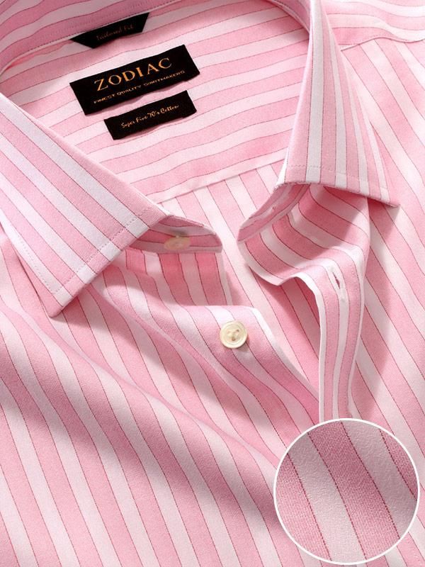 Venete  Pink Striped Half sleeve Classic Fit Semi Formal Cotton Shirt