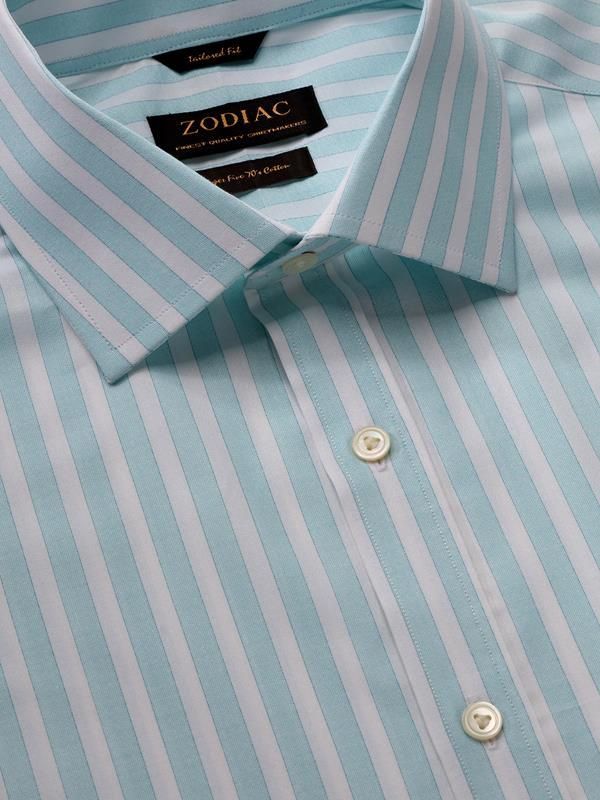 Venete  Turquoise Striped Half sleeve Classic Fit Semi Formal Cotton Shirt