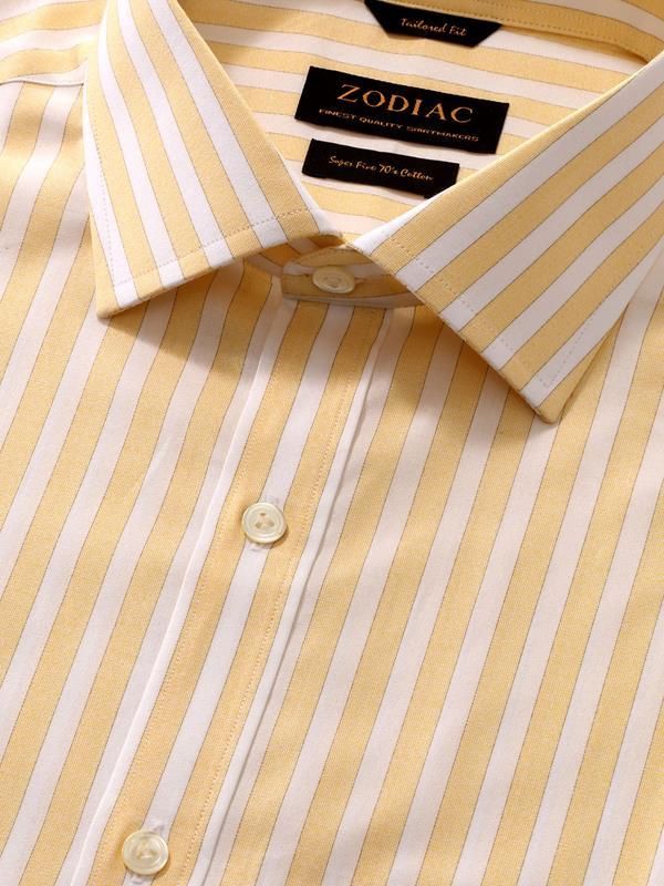 Venete  Yellow Striped Half sleeve Classic Fit Semi Formal Cotton Shirt