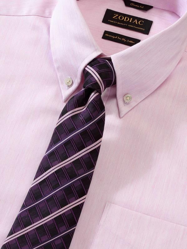 Vercelli Pink Striped Full sleeve single cuff Classic Fit Semi Formal Button down collar Cotton Shirt