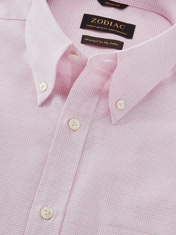 Vercelli Pink Check Full Sleeve Single Cuff Classic Fit Semi Formal Cotton Shirt