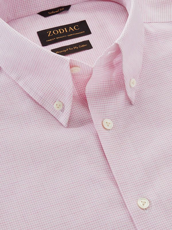Vercelli Pink Check Full Sleeve Single Cuff Tailored Fit Semi Formal Cotton Shirt