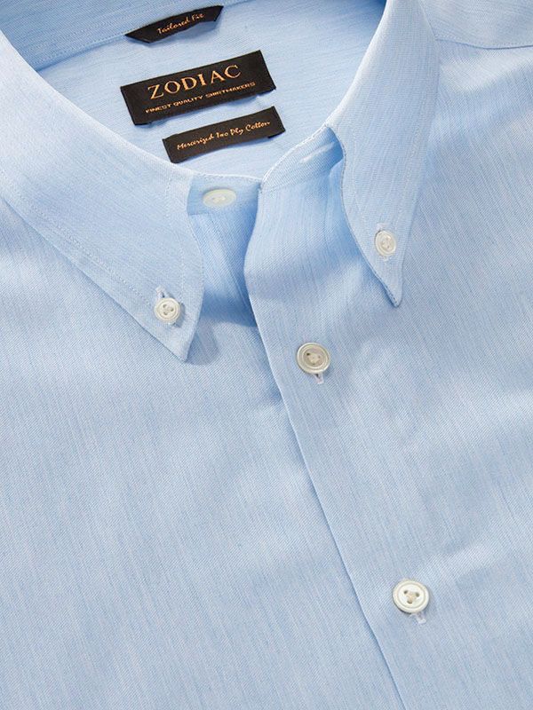 Vercelli Sky Solid Full Sleeve Single Cuff Tailored Fit Semi Formal Cotton Shirt