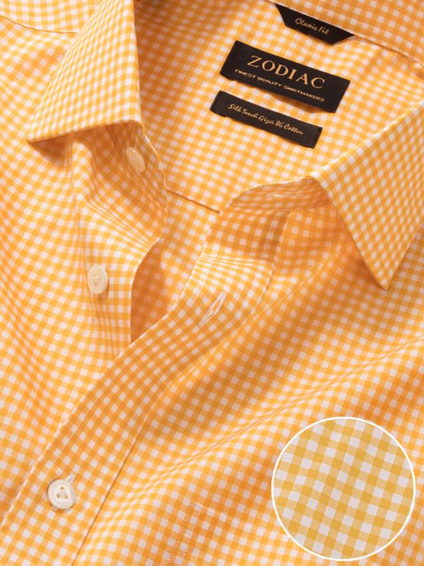 Vivace Yellow Check Full Sleeve Classic Fit Semi Formal Cotton Shirt