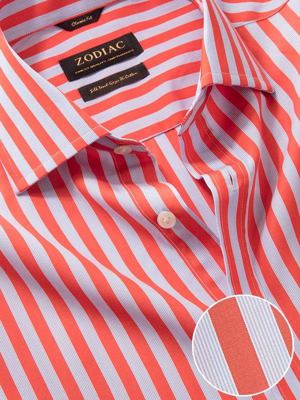 Vivace Red Striped Full Sleeve Classic Fit Semi Formal Cotton Shirt