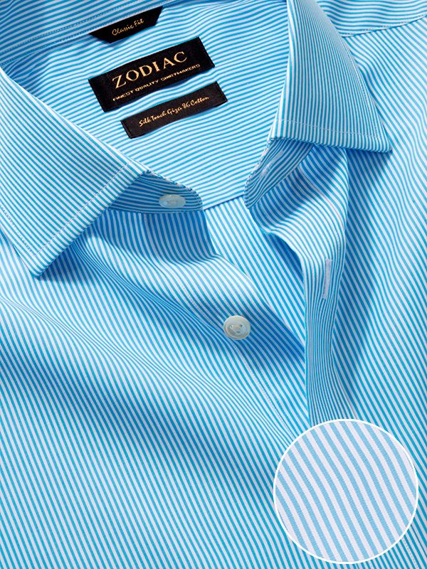Vivace Turquoise Striped Full Sleeve Classic Fit Semi Formal Cotton Shirt