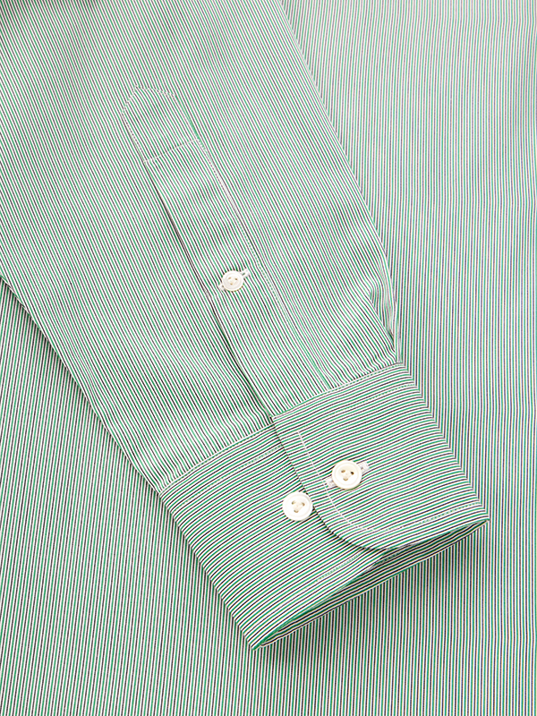 Vivace Green Striped Full Sleeve Single Cuff Classic Fit Semi Formal Cotton Shirt