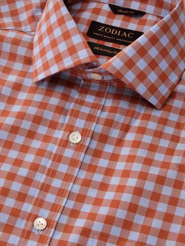Vivace Rust Check Full sleeve single cuff Classic Fit Semi Formal Cotton Shirt