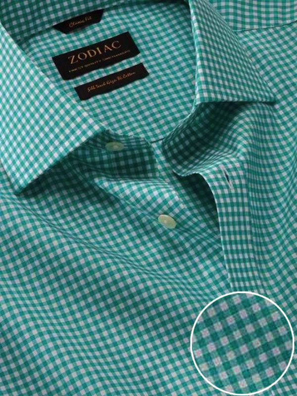 Vivace Green Check Full sleeve single cuff Classic Fit Semi Formal Cut away collar Cotton Shirt