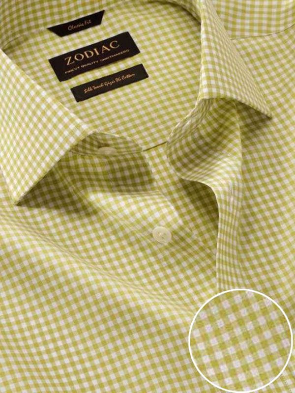 Vivace Lime Check Full sleeve single cuff Classic Fit Semi Formal Cotton Shirt