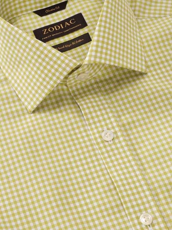 Vivace Lime Check Full sleeve single cuff Classic Fit Semi Formal Cotton Shirt
