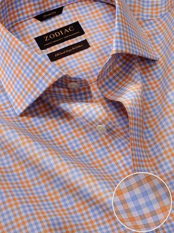 Vivace Orange Check Full sleeve single cuff Classic Fit Semi Formal Cut away collar Cotton Shirt