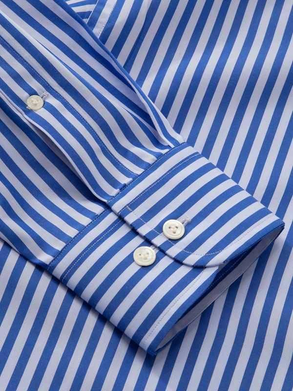 Vivace Blue Striped Full sleeve single cuff Classic Fit Semi Formal Cotton Shirt