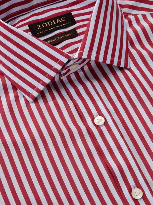 Vivace Maroon Striped Full sleeve single cuff Classic Fit Semi Formal Cotton Shirt