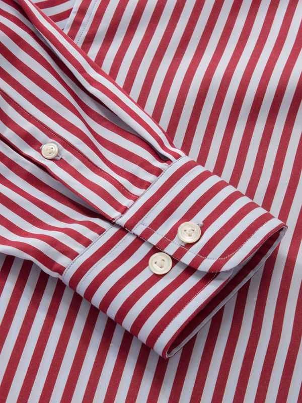 Vivace Maroon Striped Full sleeve single cuff Classic Fit Semi Formal Cotton Shirt