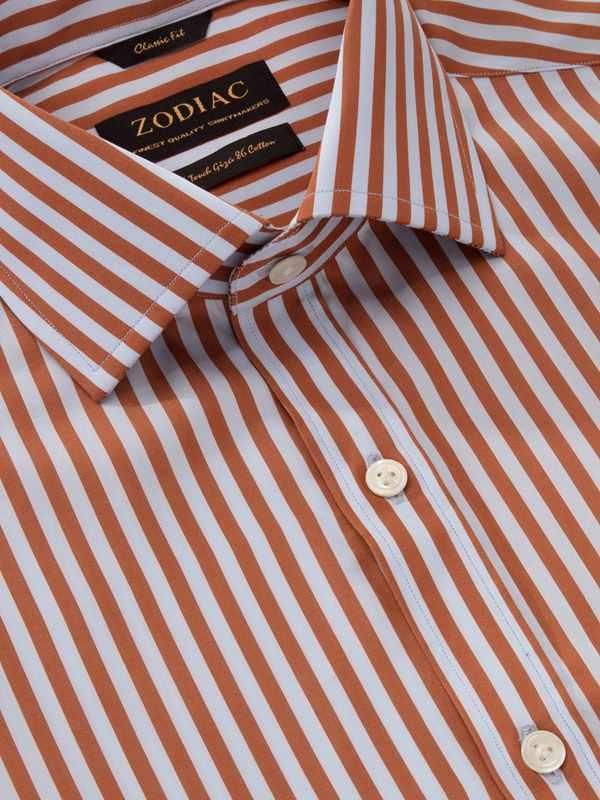 Vivace Rust Striped Full sleeve single cuff Classic Fit Semi Formal Cotton Shirt