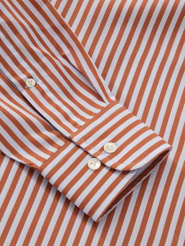 Vivace Rust Striped Full sleeve single cuff Classic Fit Semi Formal Cotton Shirt