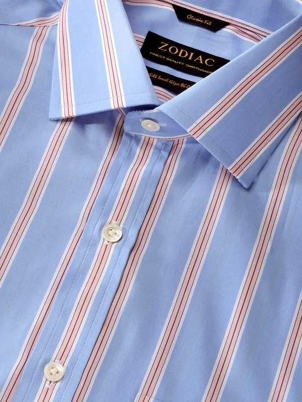 Vivace Blue Striped Half sleeve Classic Fit Semi Formal Cotton Shirt