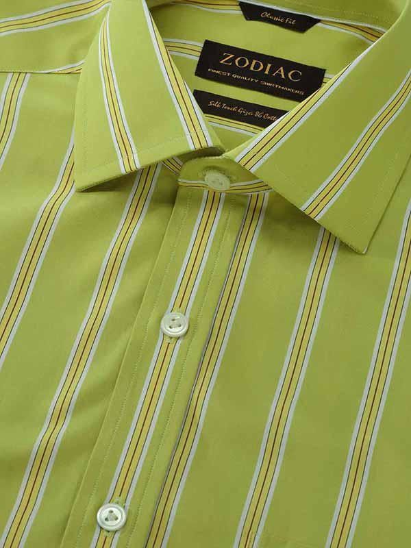 Vivace Lime Striped Half sleeve Classic Fit Semi Formal Cotton Shirt