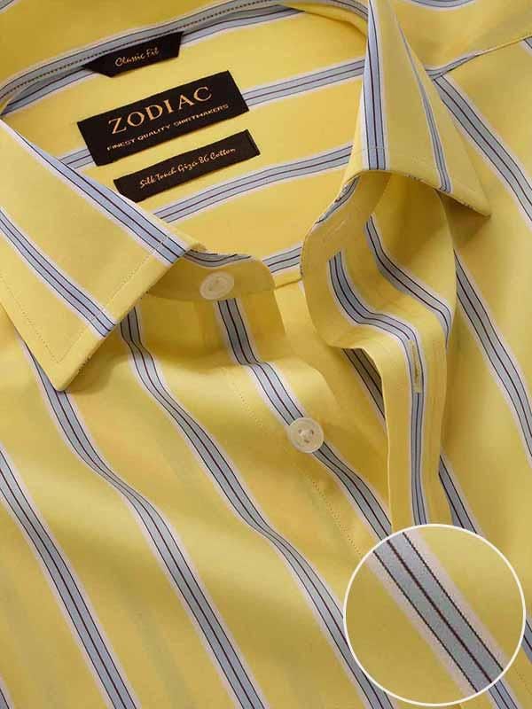 Vivace Yellow Striped Half sleeve Classic Fit Semi Formal Cotton Shirt