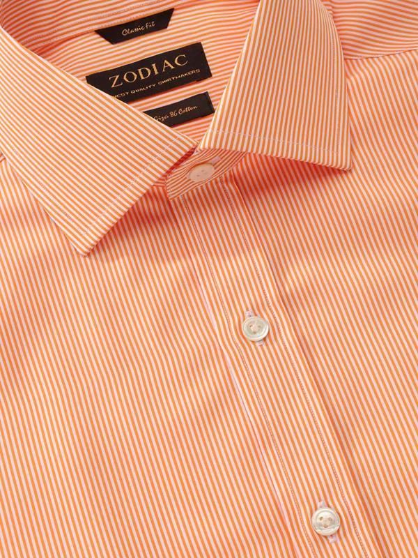 Vivace Orange Striped Full sleeve single cuff Classic Fit Semi Formal Cotton Shirt