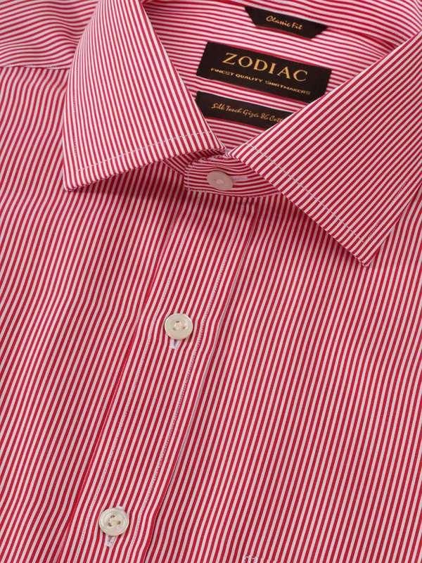 Vivace Red Striped Full sleeve single cuff Classic Fit Semi Formal Cotton Shirt